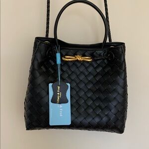 Black Woven Leather Tote Bag